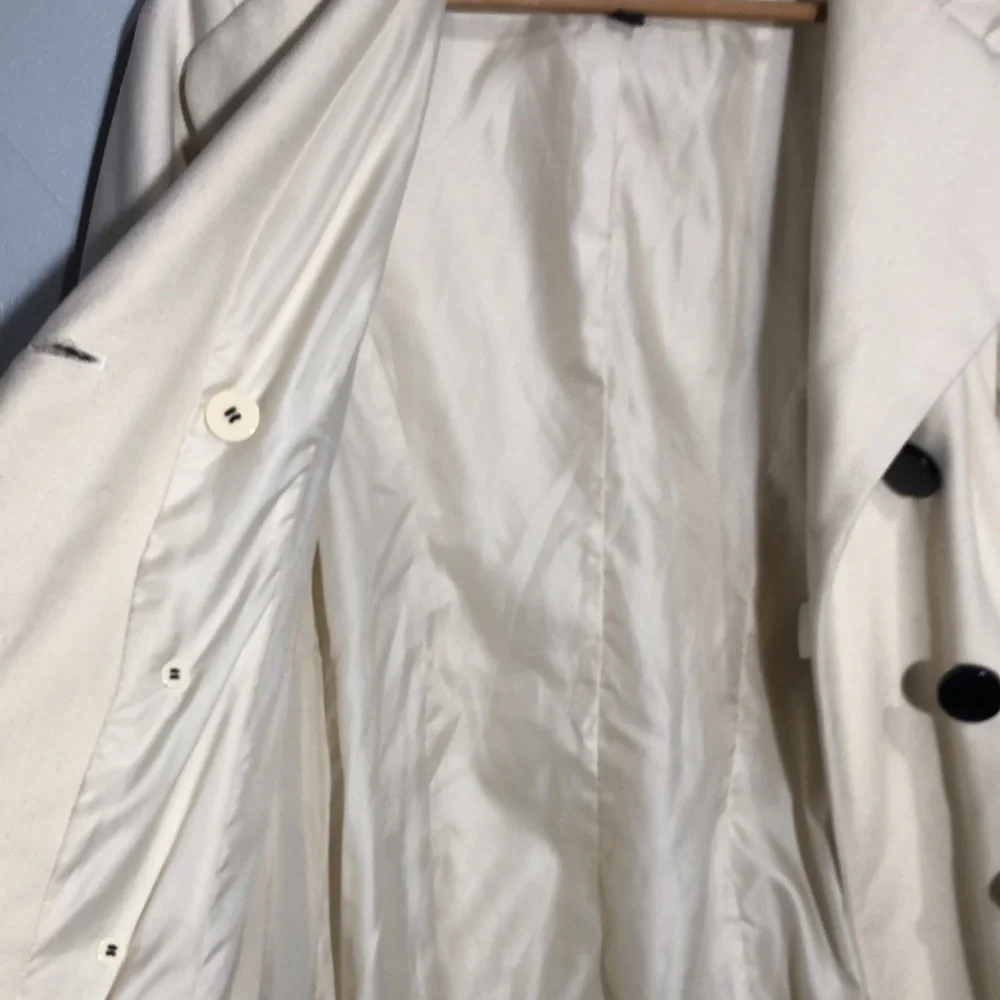ESPRIT | Vintage Ivory Wool Blend Double Breasted Pleated Notched Collar Coat M